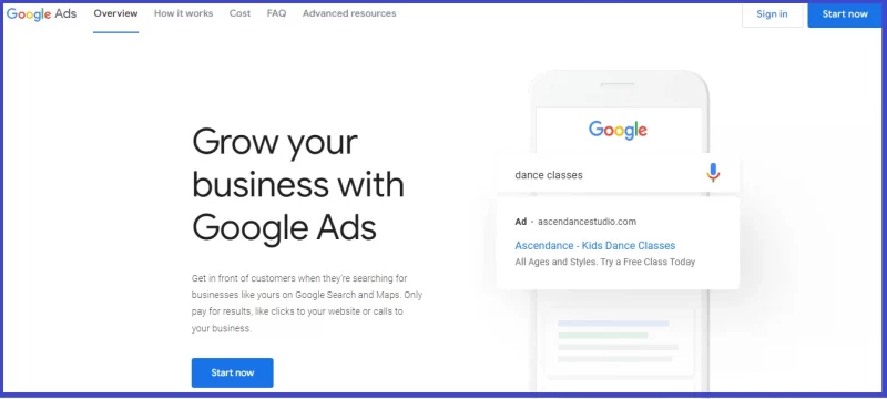 google ads home page